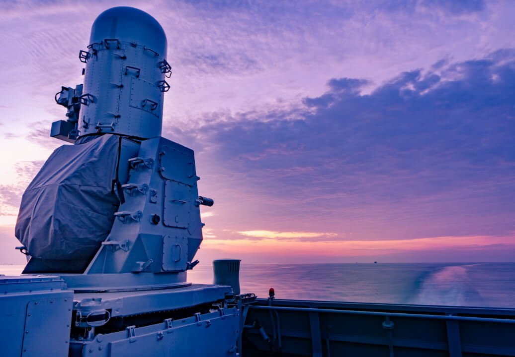 Image of weapons on a ship for naval exercises